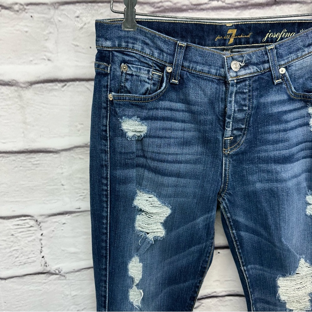 7 For All Mankind Josefina Skinny Boyfriend Jeans Sz 26 Buttonfly Distre… - Picture 2 of 13